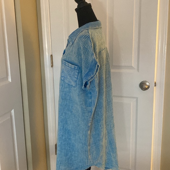 Women's ZENANA Deep Sky Acid Washed Button Down Shirt Dress NWOT - Picture 5 of 8